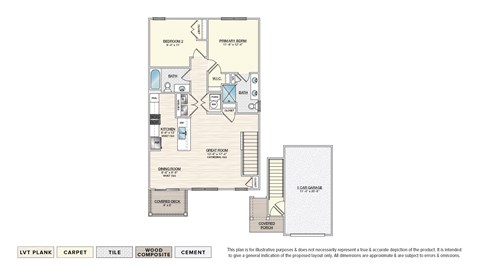 Floor plan for 2 beds, 2 baths, 1058 sqft